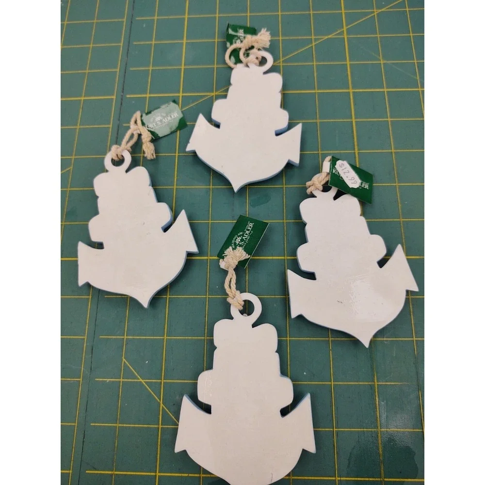 NEW Kurt S. Adler Resin Blue Anchor Christmas Ornaments Coastal‎ Beach Set of 4